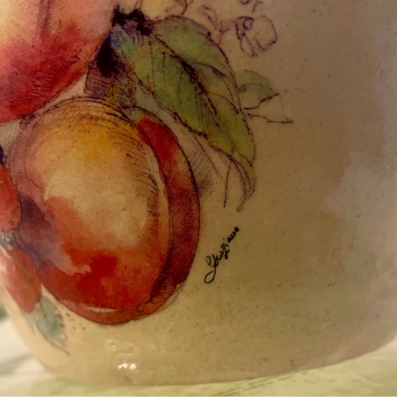 Crock Handmade in USA by Casey Pottery of Marshall, TX Fruit Motif Artist Signed - Picture 7 of 8